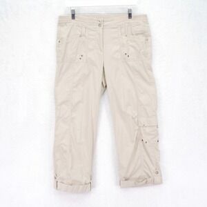 Chico's Cargo Capri Pants Khaki Lightweight Elastic Waist‎ -35 / 24.5- High Rise